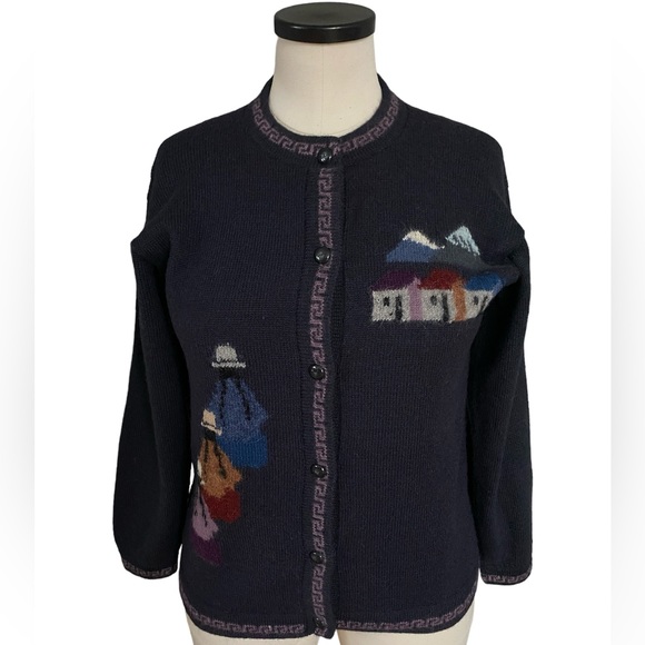 Vintage  Knit Womens Cardigan Knit Button Up Sweater 100% Alpaca. Size L - Picture 1 of 4